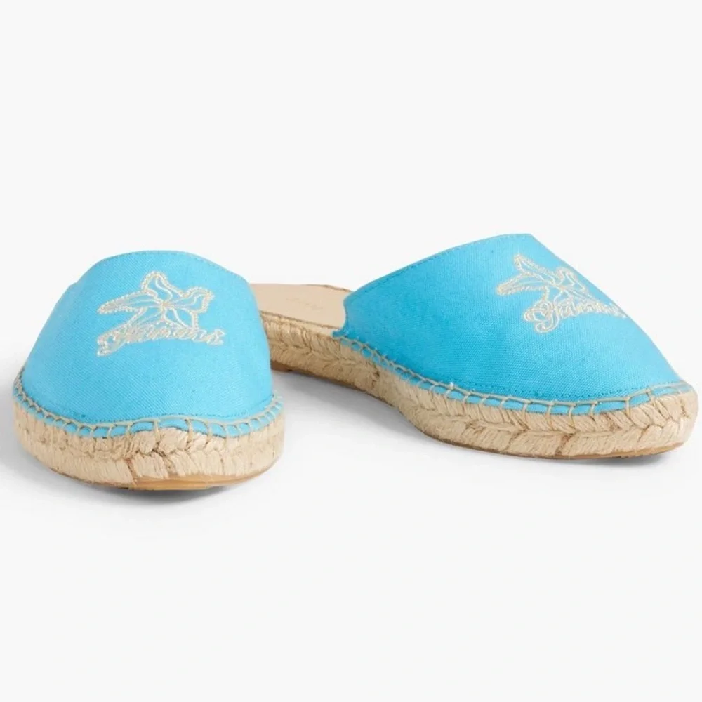 NWT Ganni embroidered espadrilles canvas aqua blue Aquarius starfish slippers